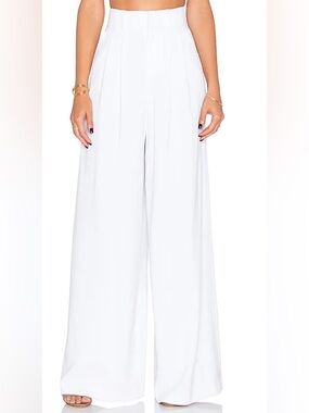 Alice + Olivia High-Waist Wide-Leg Pleated Pants in White